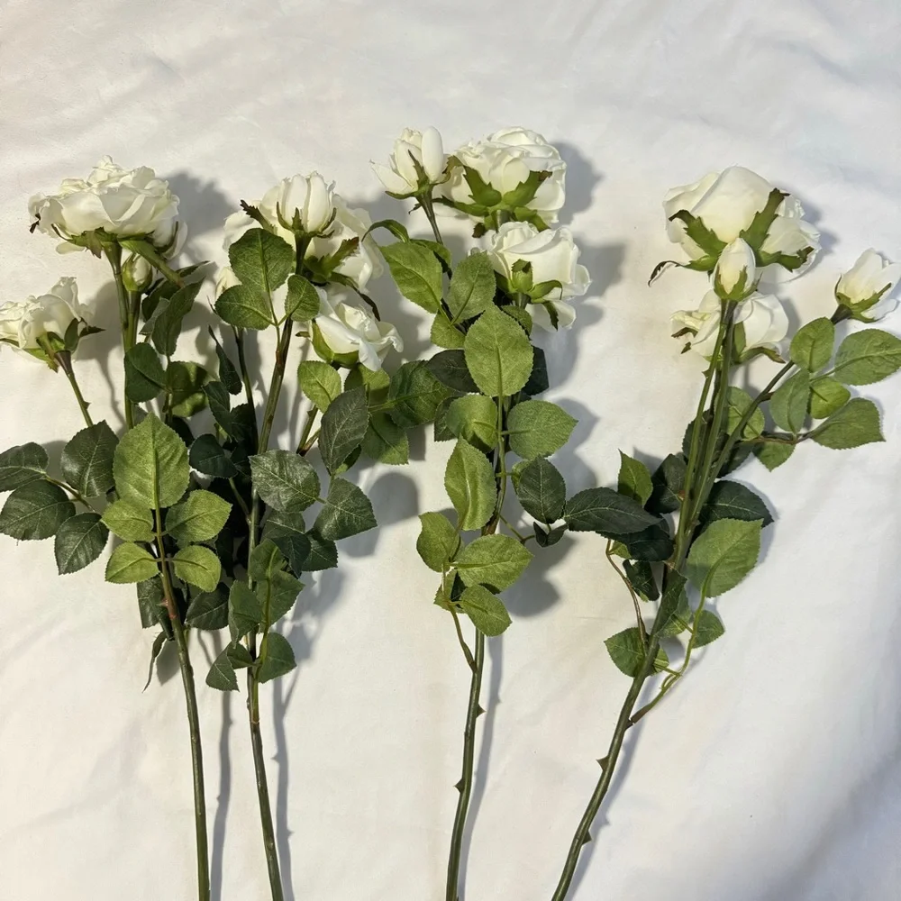 4 PCS Rose Artificial Flowers, White Roses with Stems
